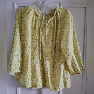LOFT Yellow Floral Pullover Top Blouse Size Large NEW